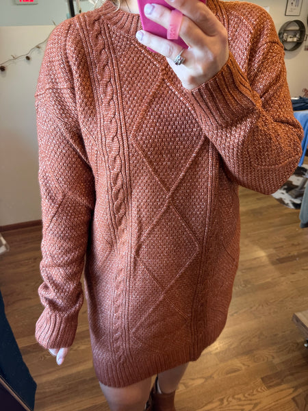 Rust Cable Knit Sweater Dress