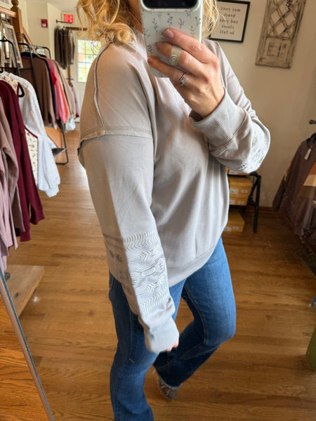 Aztec Embroidered V-Neck Sweatshirt