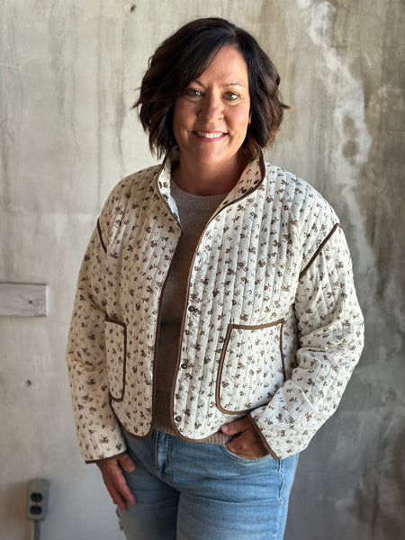 Cream Floral Quilted Jacket