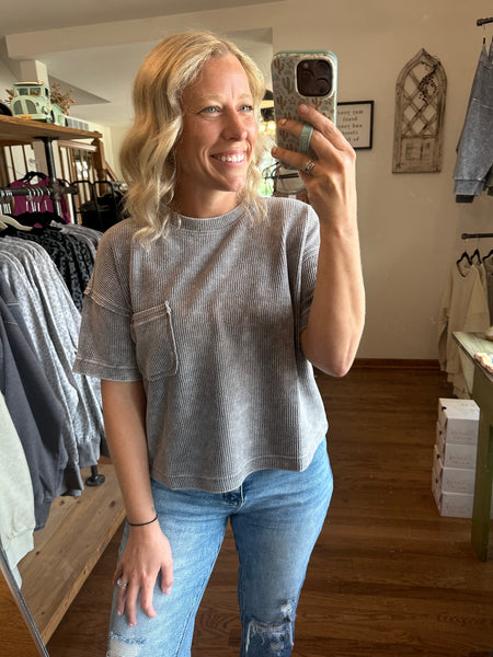 Charcoal Washed Ribbed Short Sleeve Tee