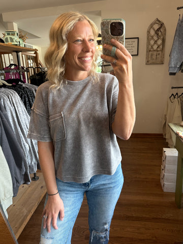 Charcoal Washed Ribbed Short Sleeve Tee