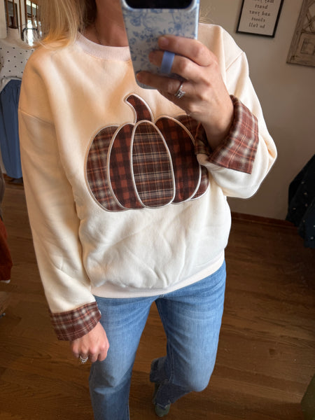 Cream Pumpkin Flannel Sweater