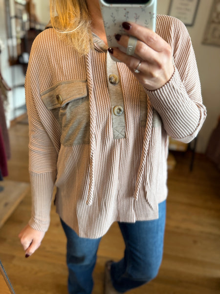 Dusty Mocha Corded Hooded Pullover