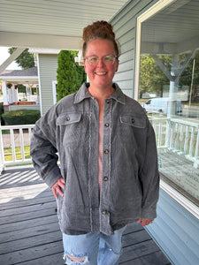 Curvy Grey Corduroy Shacket