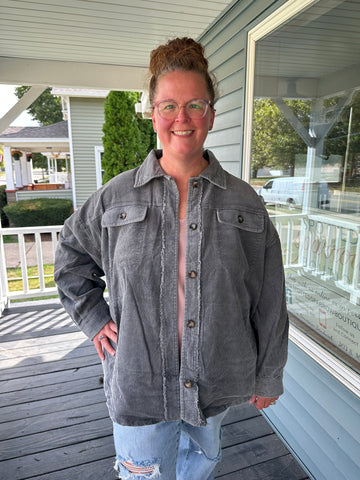 Curvy Grey Corduroy Shacket