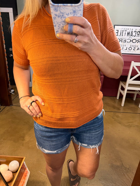 Rust Textured Short Sleeve Sweater