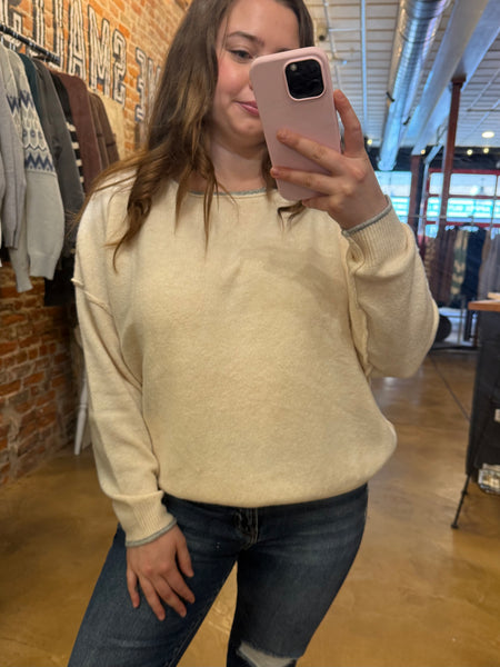 Cream Relaxed Soft Knit Boatneck Sweater