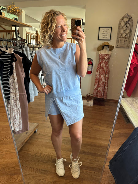 Sky Blue Mineral Wash Skort Set