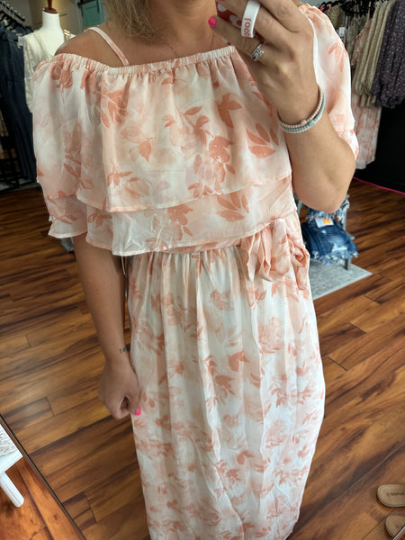 Blush Floral Off Shoulder Dress