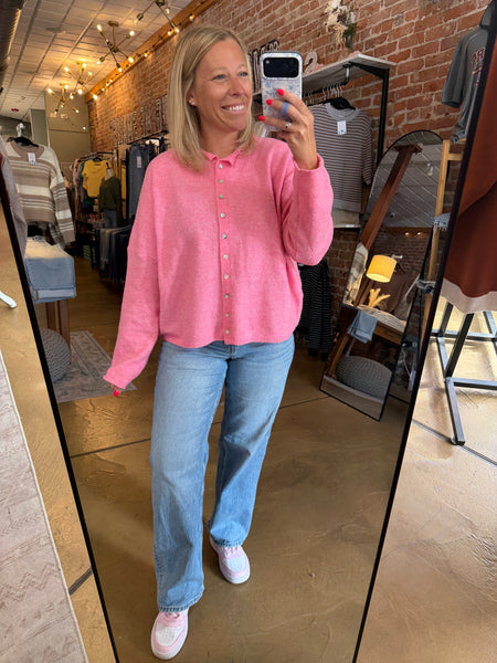 Strawberry Cream Oversized Button Down Cardigan