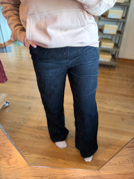 Black Corduroy High-Waisted Wide Leg Pants