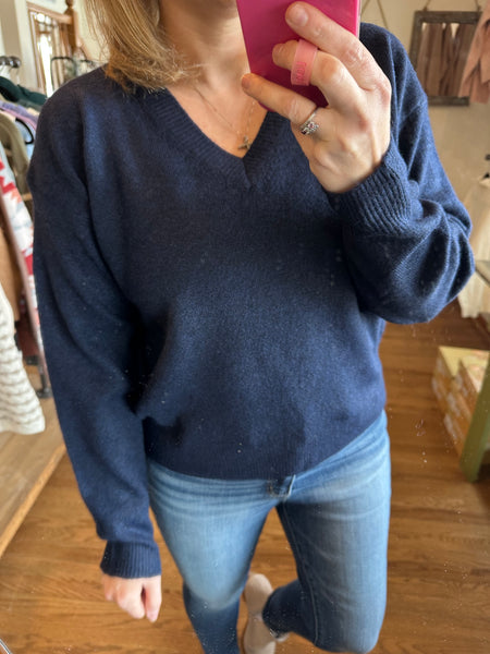 Navy V-Neck Pullover Sweater