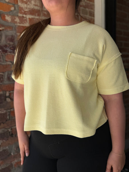 Butter Yellow Ribbed Pocket Tee
