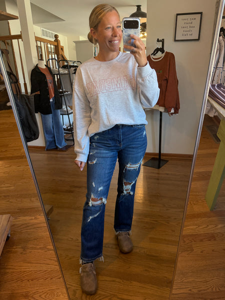Mica Brielle High-Rise Distressed Straight Crop