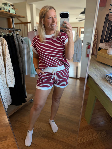 Cabernet Stripe Tee & Shorts Set