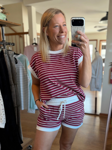 Cabernet Stripe Tee & Shorts Set