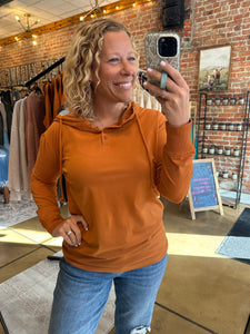 Burnt Amber Ridgeline Pima Cotton Henley Hoodie
