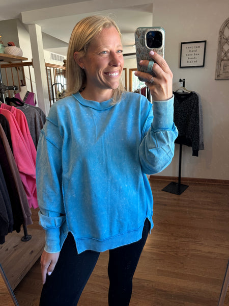 Deep Sky Acid Wash Exposed Seam Sweatshirt