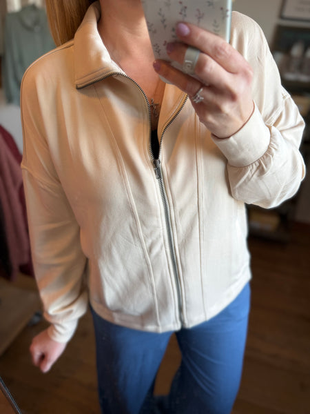 Cream High Neck Zip-Up Jacket