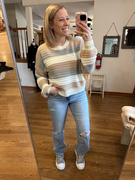 Taupe & Grey Stripe Sweater