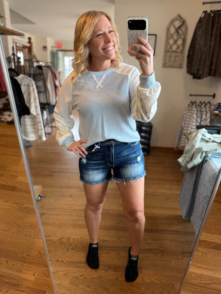 Zenana Dark Wash Raw Hem Denim Shorts