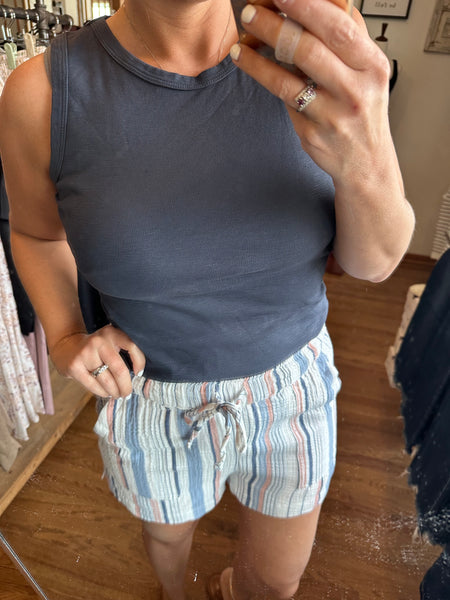 Charcoal Blue Crew Neck Tank Top