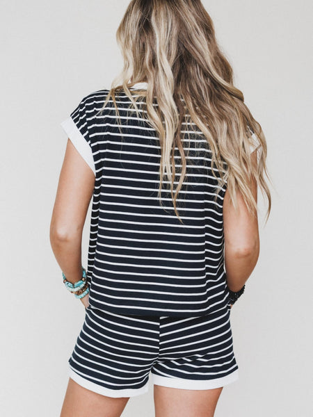 Black Stripe Tee & Shorts Set