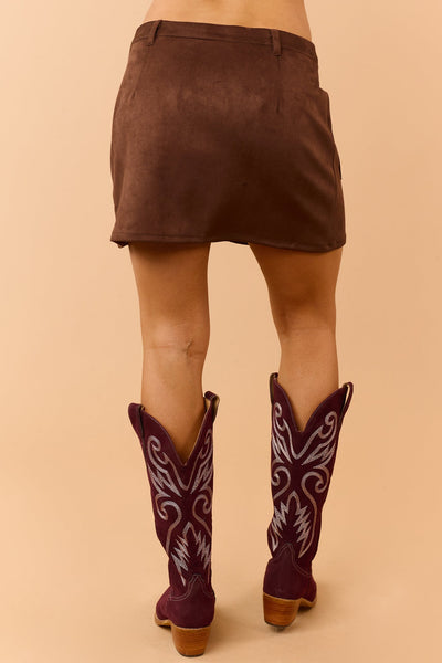 Mocha Suede Mini Skirt