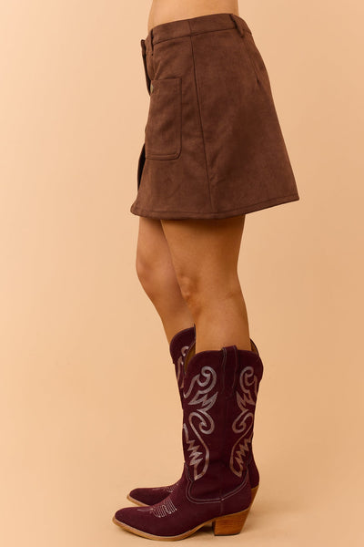 Mocha Suede Mini Skirt