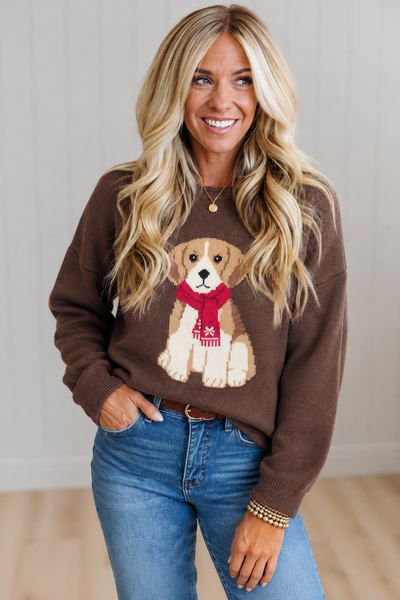 Chocolate Puppy Crewneck Pullover Sweater