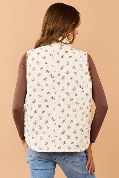 Cream Floral Quilted Vest