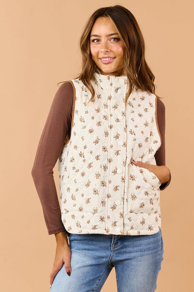 Cream Floral Quilted Vest