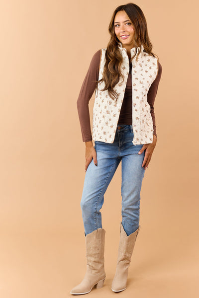 Cream Floral Quilted Vest