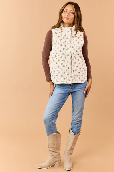 Cream Floral Quilted Vest
