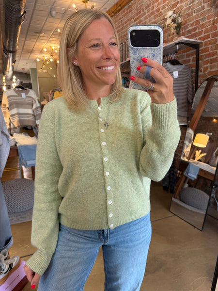 Ash Sage Marled Knit Sweater Cardigan