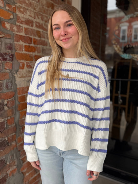 Ivory & Lavender Striped Knit Sweater