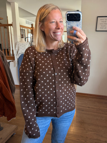 Chocolate Dotted Cardigan Sweater