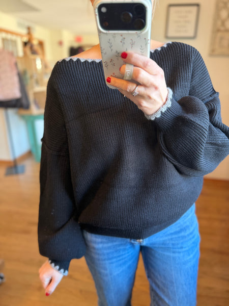 Black & Grey Boat Neck Sweater