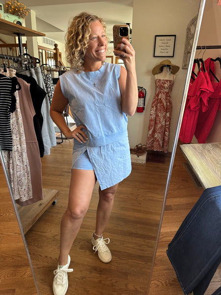 Sky Blue Mineral Wash Skort Set