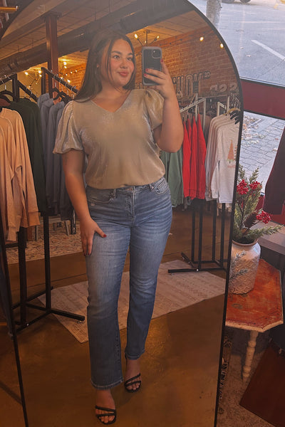 Champagne Shimmer Puff Sleeve Bodysuit