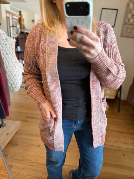 Camel Open Knit Cardigan with Pockets