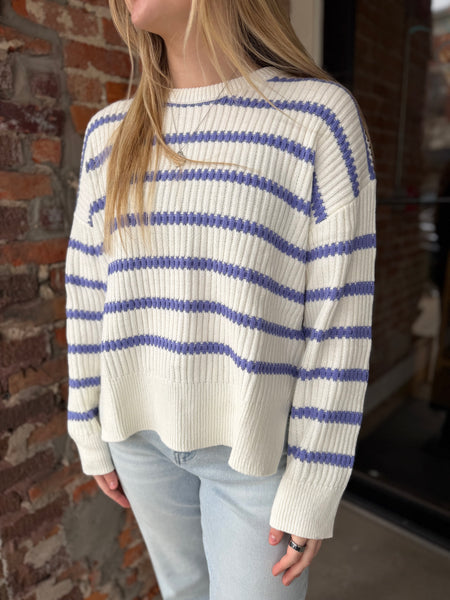 Ivory & Lavender Striped Knit Sweater