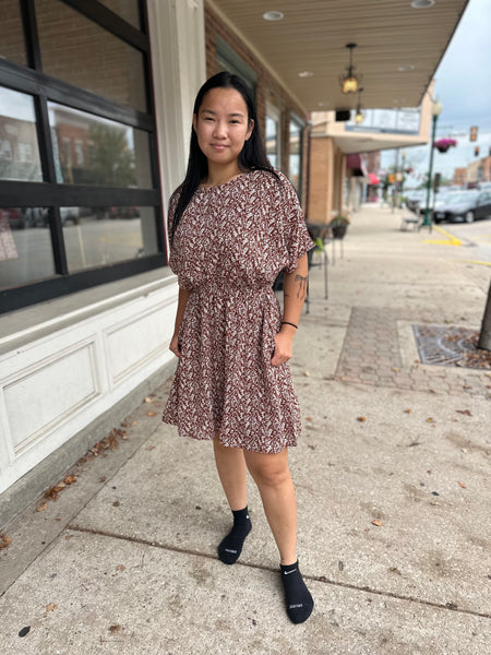 Rust Floral Print Mini Dress