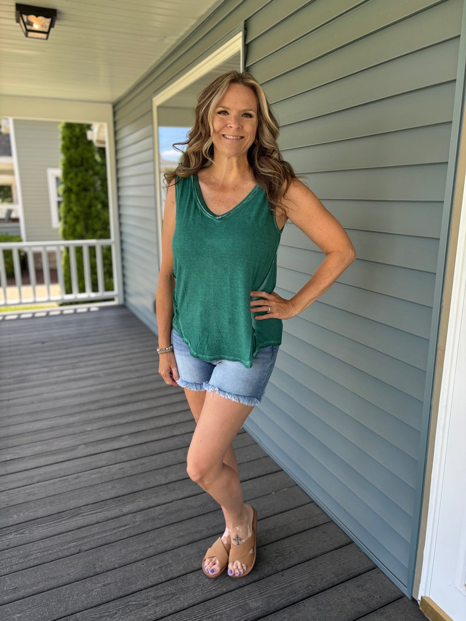 Acid Wash Tank Top in Hunter Green