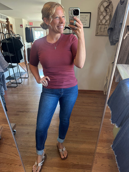Burgundy Ultra Soft Basic Short Sleeve Top