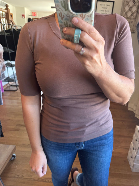 Brown Ultra Soft Basic Short Sleeve Top