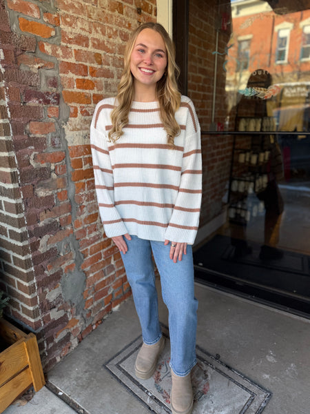 Ivory & Cocoa Striped Ribbed Pullover