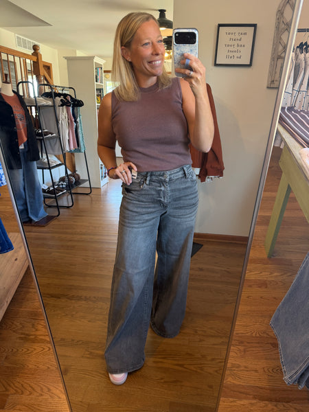 Judy Blue Sloane Grey Mid-Rise Palazzo Split Back Yoke