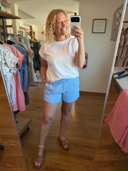 Blue Gingham Relaxed Fit Shorts