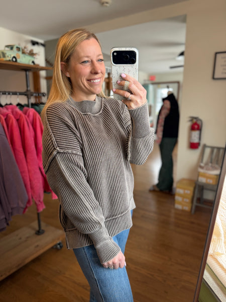 Chocolate Mineral Wash Side Slit Oversized Sweater